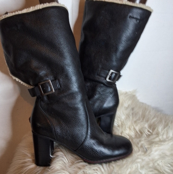 Shoes - Tommy Girl Black Pebbled Leather Fleece Lined Knee High Boots 8